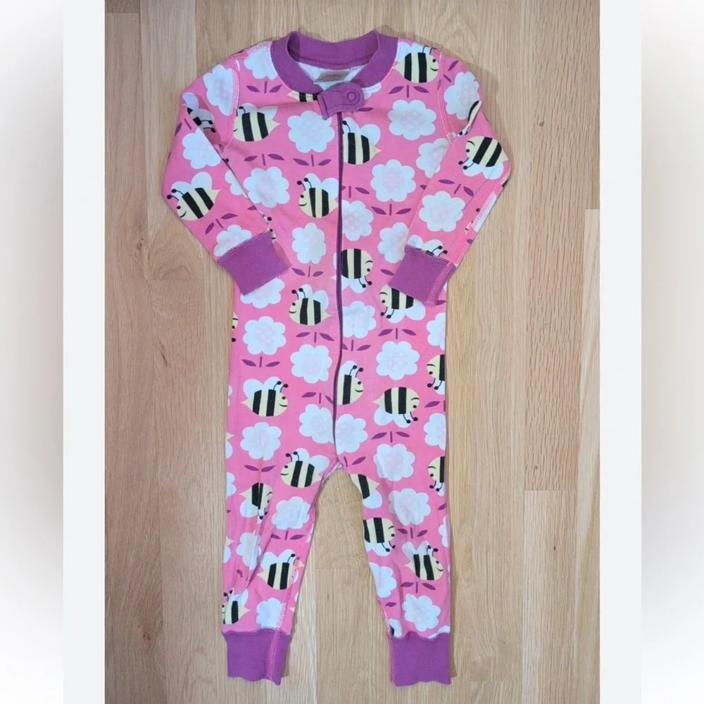 Hanna Andersson sleeper Pink Bee and Flower Kids pajamas 9-18 months